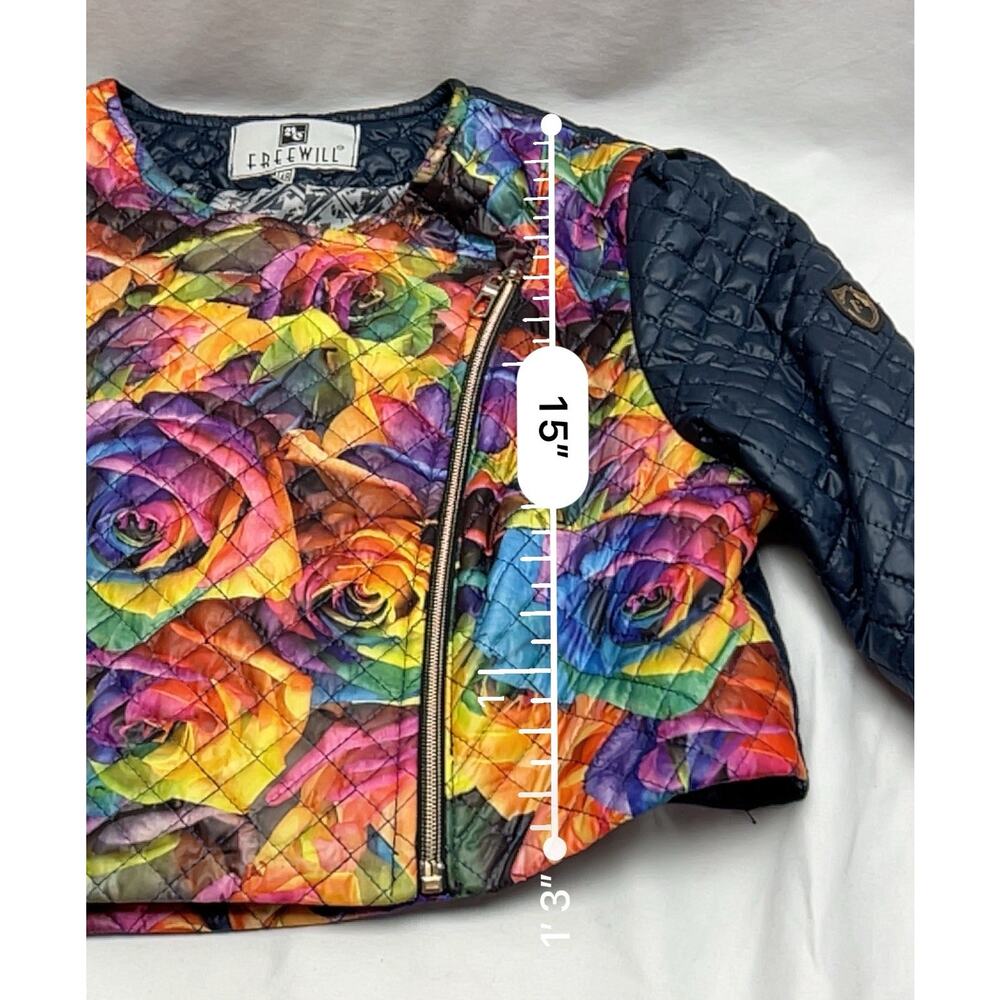 BC Freewill Cropped Micro Puffer Jacket & Vest Size Small Navy Bright Floral - Picture 12 of 12